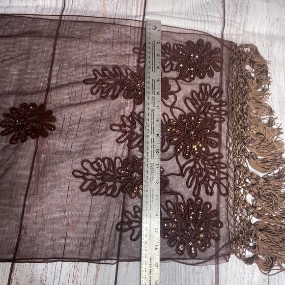 Vintage Rust Lace Mesh Scarf Embroidered Crochet Sequins FairyGrunge Whimsical - Picture 13 of 15